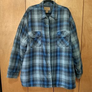 St. John's Bay Men's Blue/Gray Plaid Fleece Lined Flannel Shacket (XXL)